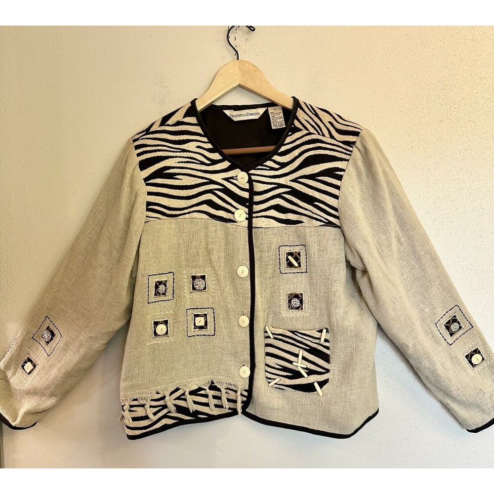 Drapers Damons Zebra Pattern Beige Jacket Womens‎ Size L